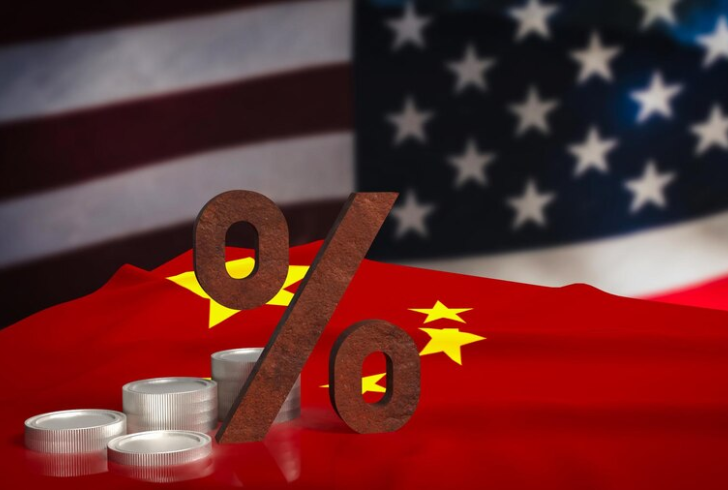 Chinese and usa flag for tariffs concept